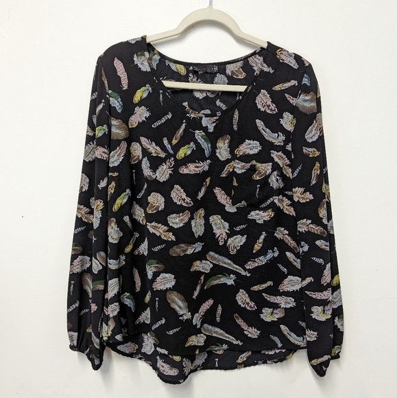 NOIR Black Blouse with Feathers L - Picture 1 of 12